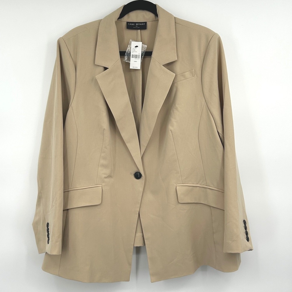 Lane Bryant Blazer 24 Petite Tan Solid Single Button Professional Minimalist